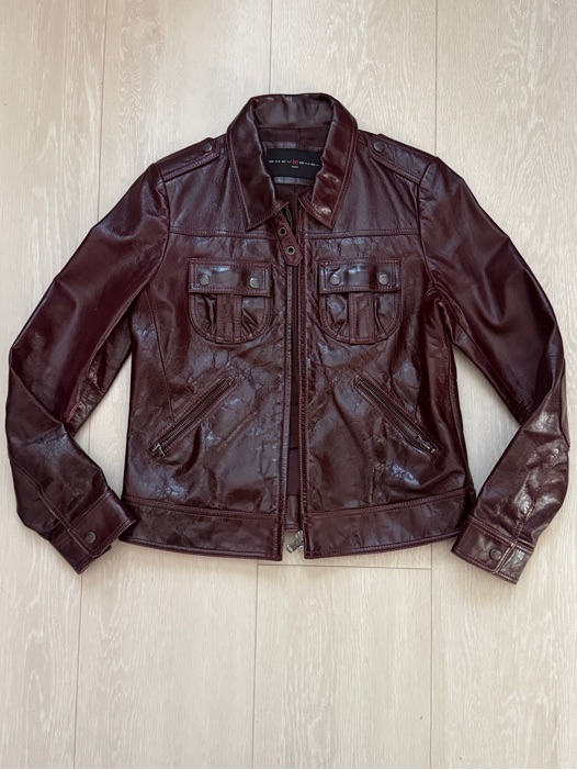 Chevignon Paris 100% Leather Moto Jacket In Deep Burgundy